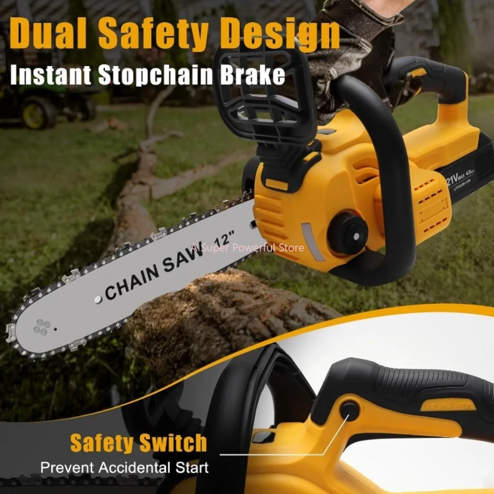 

12 Inch Brushless Electric Chainsaw Cordless Garden Wood Cutting Tool Portable Chain Saw For Dewalt 20V tool Battery(No Battery)
