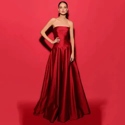 Bafftafe Simple Dark Red Satin Formal Party Prom Dresses For Women Event Customized Long Special Occasion Gowns Evening Dress