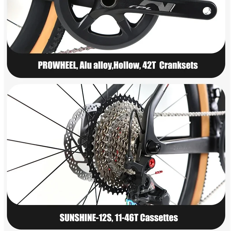 700*40C carbon fiber road bike hydraulic disc brake gravel bike 12 speeds with internal carbon handlebars Road Racing Bicycle