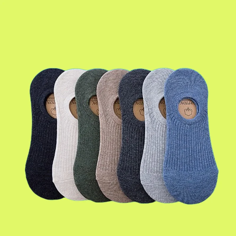 

5/10 Pairs New Arrivals Solid Color Men's Retro Cotton Comfort Shallow Mouth Silicone Non-slip Summer Breathable Casual Socks