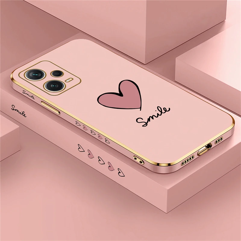 Luxury Plating Silicone Case For Xiaomi Redmi Note 12 11 10 9S 8 7 9T 4 Pro MAX Soft Love Heart Shockproof Cover Coque