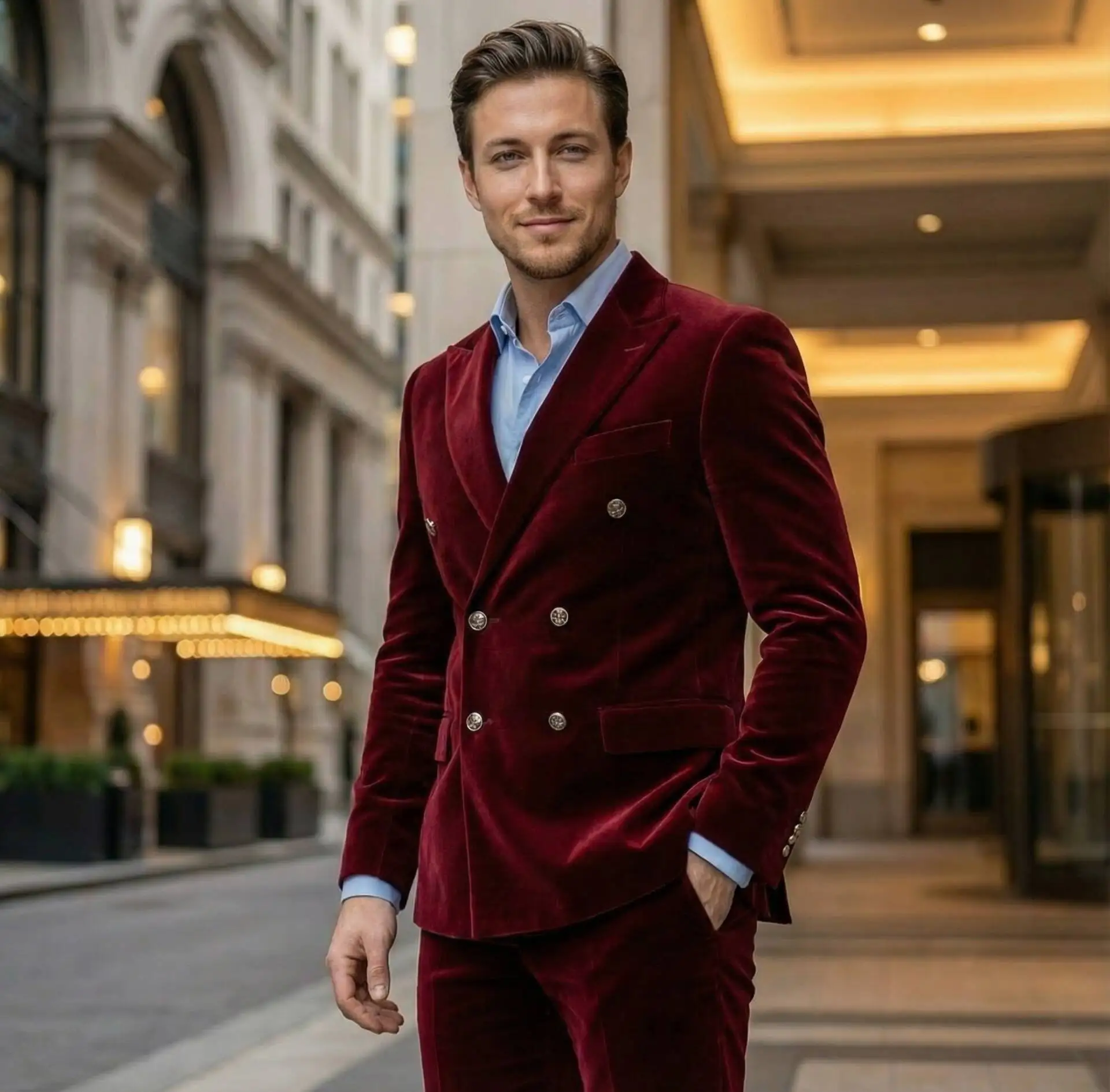 

Мужской двубортный вельветовый пиджак в итальянском стиле для ужина, выпускного вечера, свадьбы. Элегантный пиджак и брюки для торжественных мероприятий.