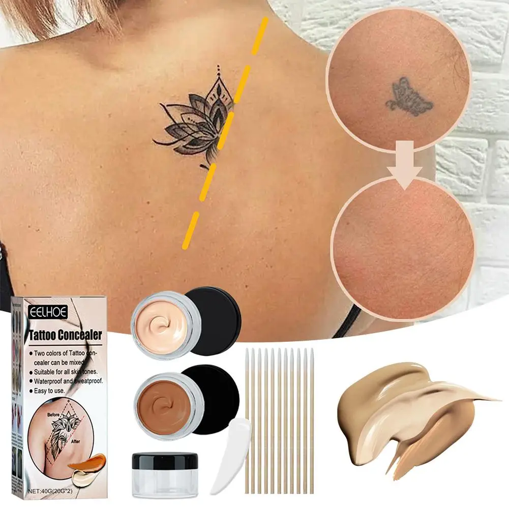 タトゥーカバーアップメイクアップ 防水 - 2色調整可能なタトゥーカバーアップコンシーラー タトゥー用、長持ち、防水 I1V1