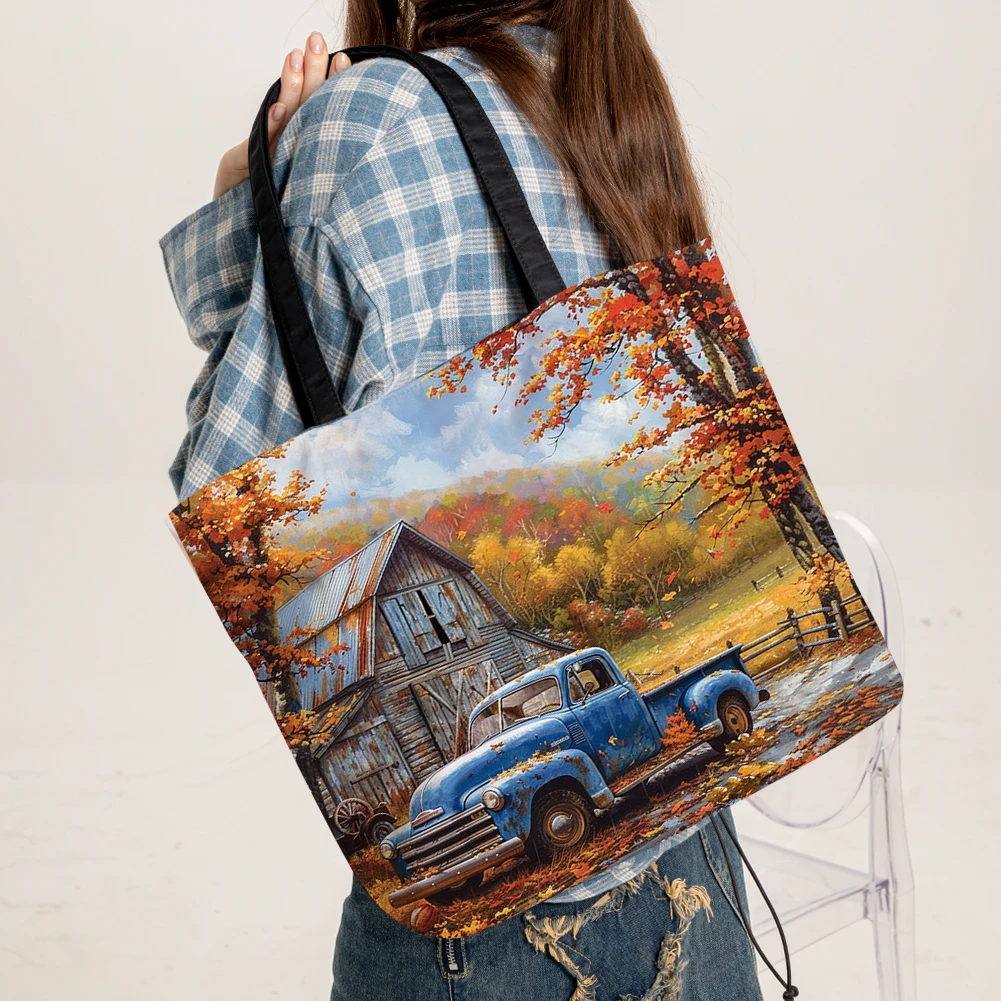 Bolsa tote de linho de fazenda, 4 unidades, bolsa de ombro de compras feminina de grande capacidade