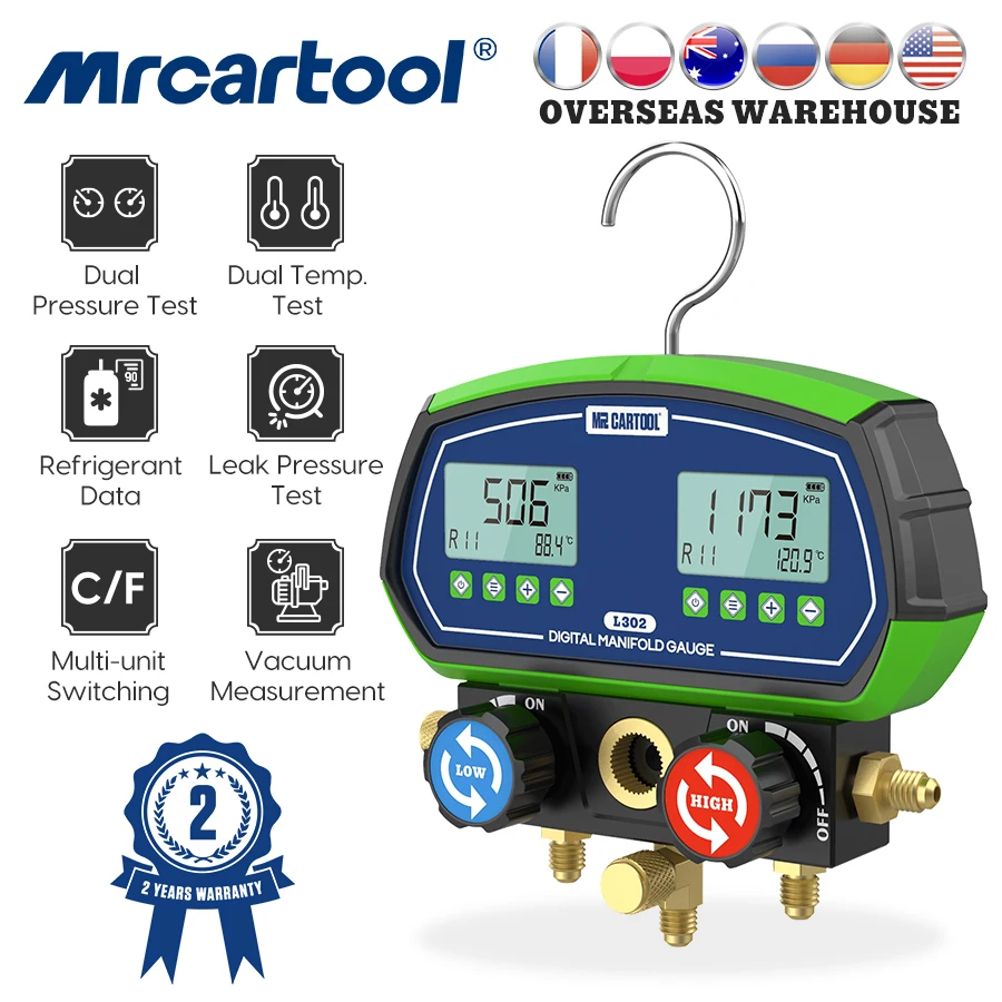 

MRCARTOOL L302 HVAC Vacuum Pressure Temperature Tester Leakage Test Refrigeration Tools Digital Manifold Gauge Meter Testo