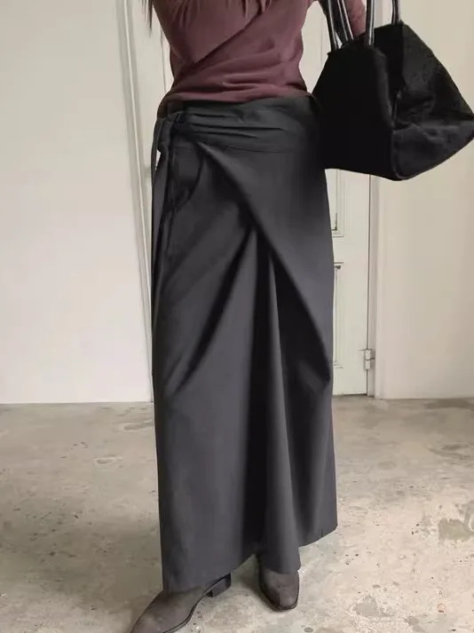 High Waist Asymmetrical Half Skirt Women's Vintage Design Sense Pleated Midi Skirt Korean Style Urban Commute Casual Wear