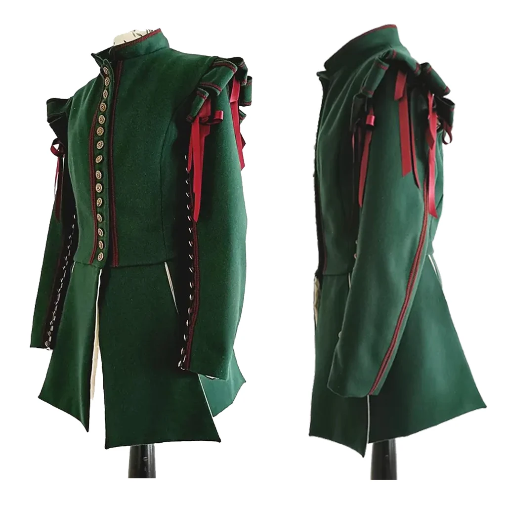 Historical Reenactment Tudor Jacket 16th Century Renaissance Green Jerkin Coat With Detachable Sleeves For Men