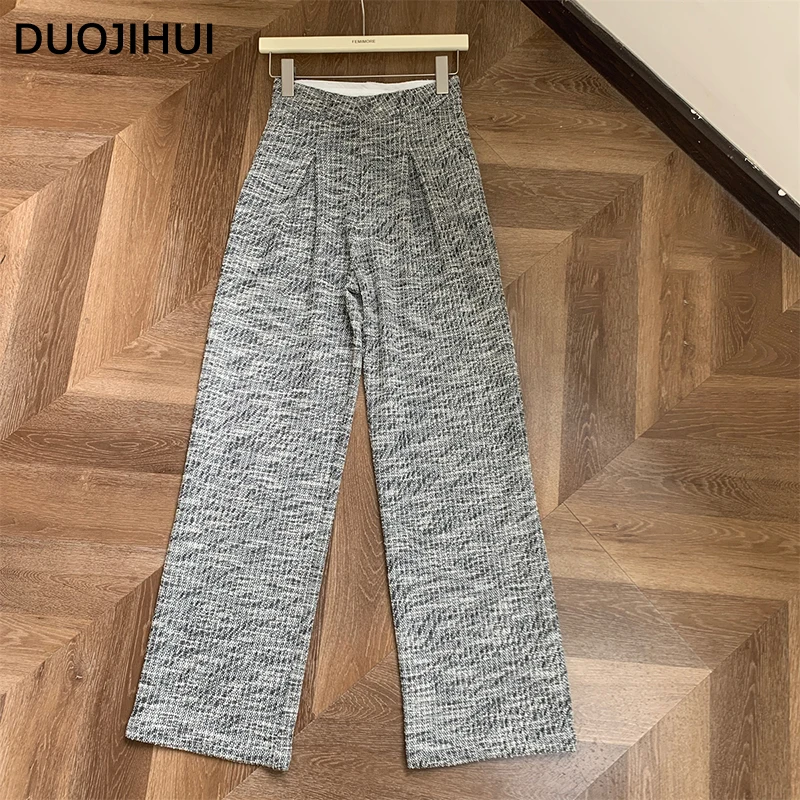 

DUOJIHUI Casual Chicly High Waist Slim Women Wide Leg Pant Autumn Contrast Color Fashion Zipper Simple Pocket Loose Female Pants