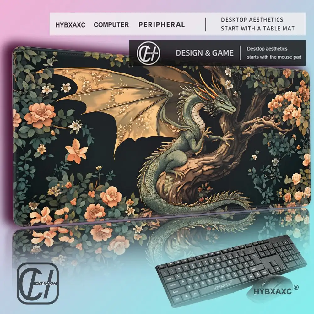 

HYBXAXC Enchanted Forest Dragon Desk Mat Creature Fantasy Workspace Whimsical Boho Magical Dark Academia Mousepad Vintage Look