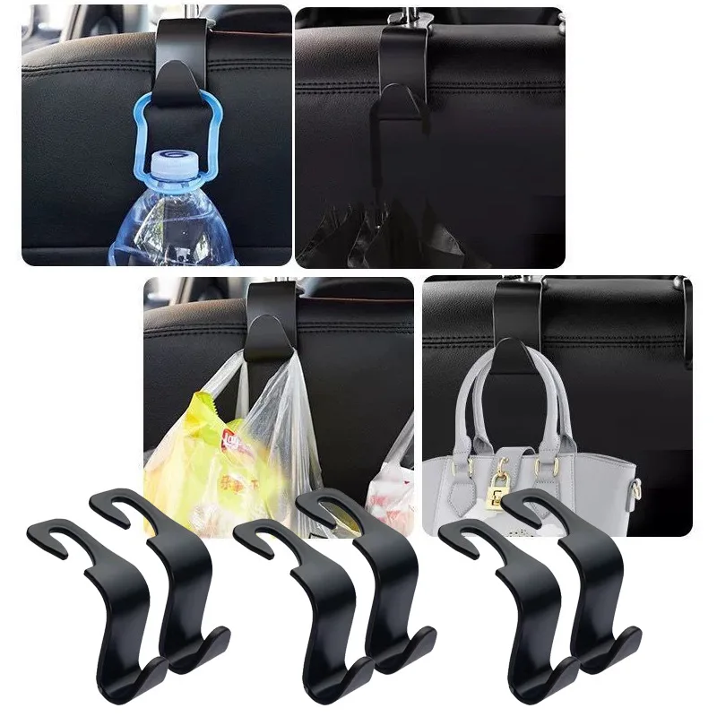 

4pcs Universal Car Back Seat Organizer Hanger Storage Hook Black Plastic Car Seat Headrest Hooks for Handbag Purse Grocery Bags
