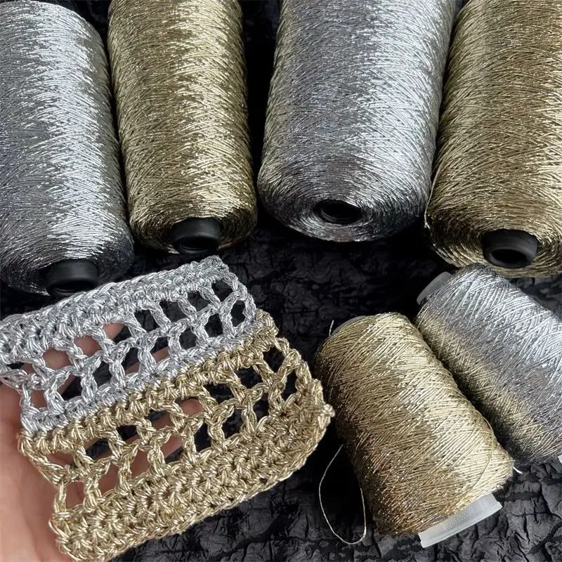 

530M Featured Silver Crochet Yarn Braided Wire Silver Core-yarn Colourful Metallic Kniting Thread Diy Crochet Bag Fancy Yarn