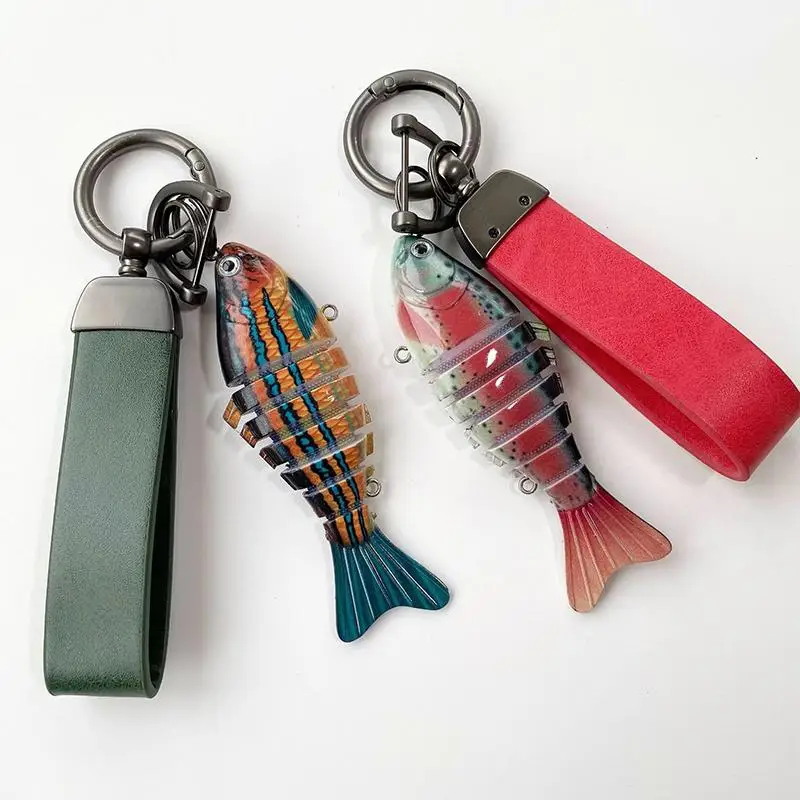 Neuer Acryl-Fisch-Schlüsselanhänger, mehrteiliger Simulations-Angelköder, Autoschlüsselring, Rucksackanhänger, Geschenke – Detail 11