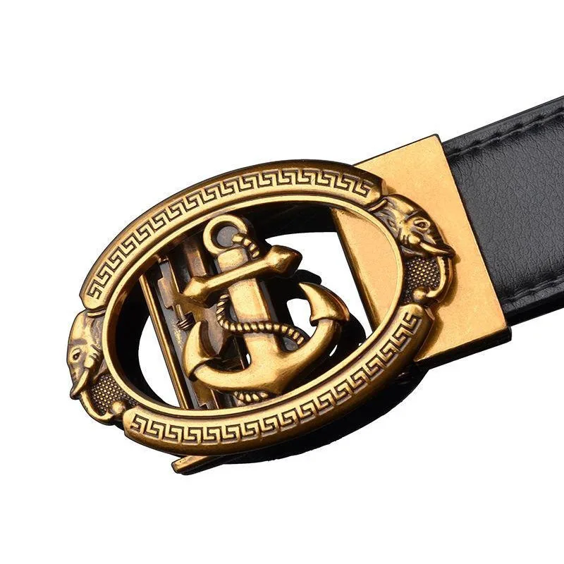 

Men's Automatic Buckle Belt - Vintage Anchor Design, Adjustable Dress Belt for Suits & Casual Wear, Trendy Gift Idea