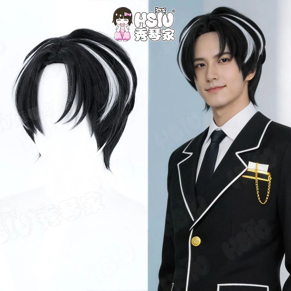Peluca de Cosplay Yi Sang HSIU, 30cm, mezcla de color blanco y negro, pelo corto, resistente al calor, peluca + gorro para peluca, peluca de Cosplay Game Limbus