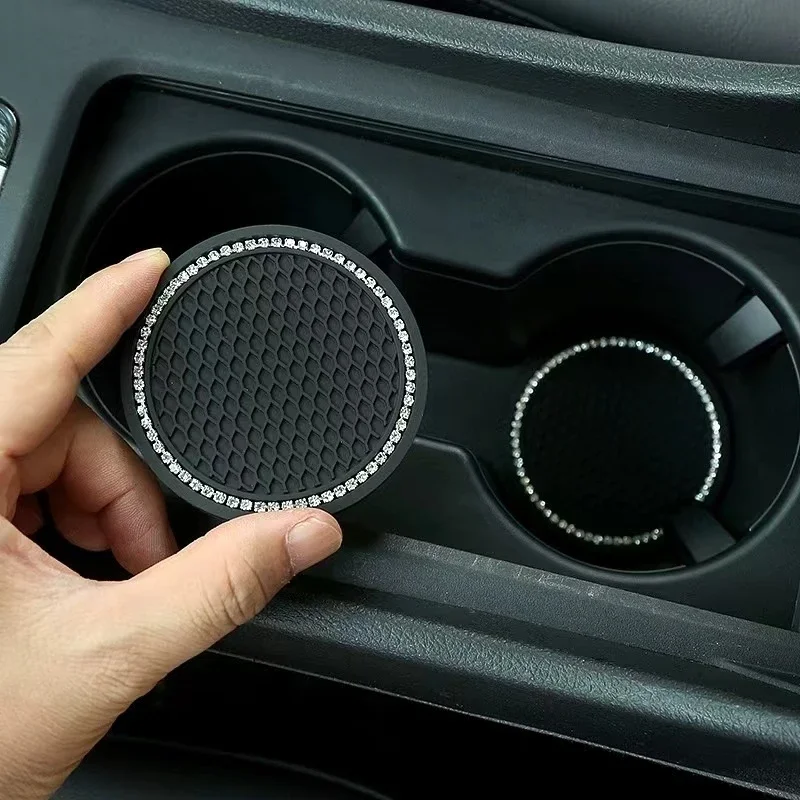 Cute Black Crystal Car PVC Mat Multifunctional Anti-Slip Universal Non-Slip Coasters Practical Vehicle Interior Accessories