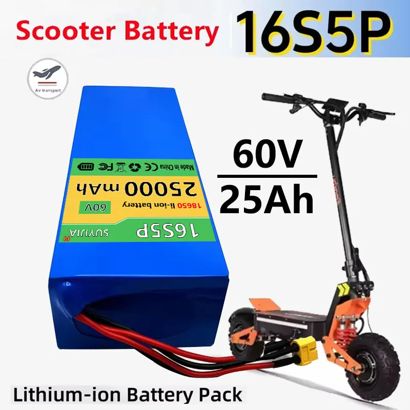 Batería Recargable De Iones De Litio 60V 16S5P 25Ah 18650 1000W De Alta Potencia Con BMS Para Motocicleta, Scooter, Bicicleta