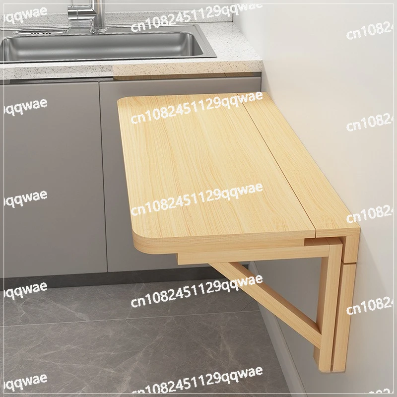 Wall Mounted Solid Wood Folding Table - Triangular Bracket Load-Bearing Waterproof Stain-Resistant Easy to Clean for Home Office