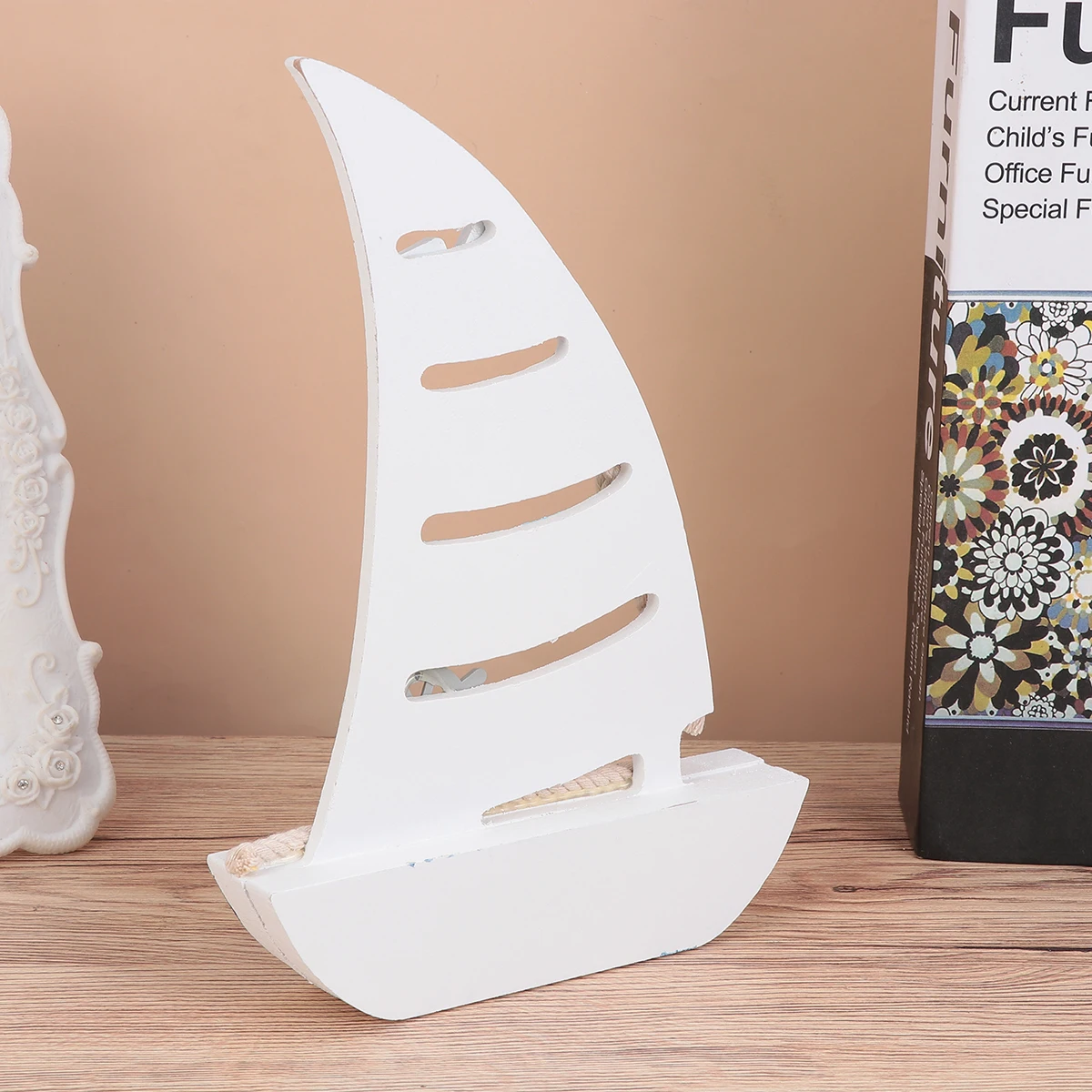 

1Pcs Wooden Sailing Boat Decor Mediterranean Style Solid Mdf Home Office Decoration Blue 2 Color Eye-Catching Versatile