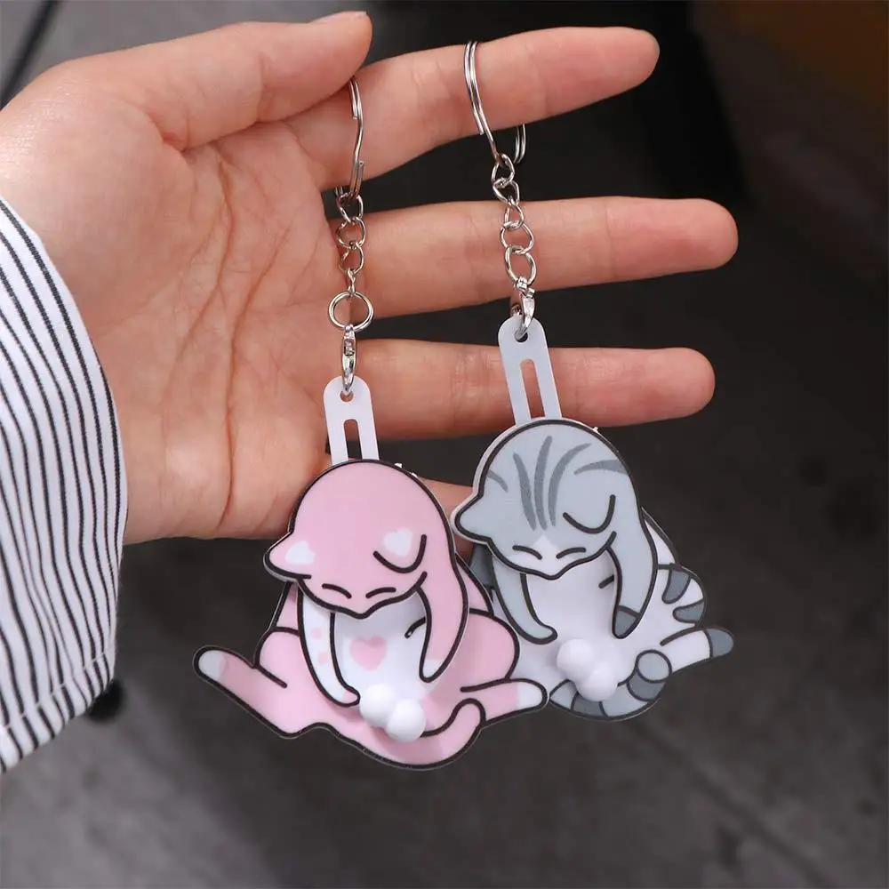 Cartoon Pull Play Pull Play Egg Cat Keychain Exquisite Acrylic Trick Cat Bag Pendant Bag Charm Rotatable Jewelry Keychain Travel