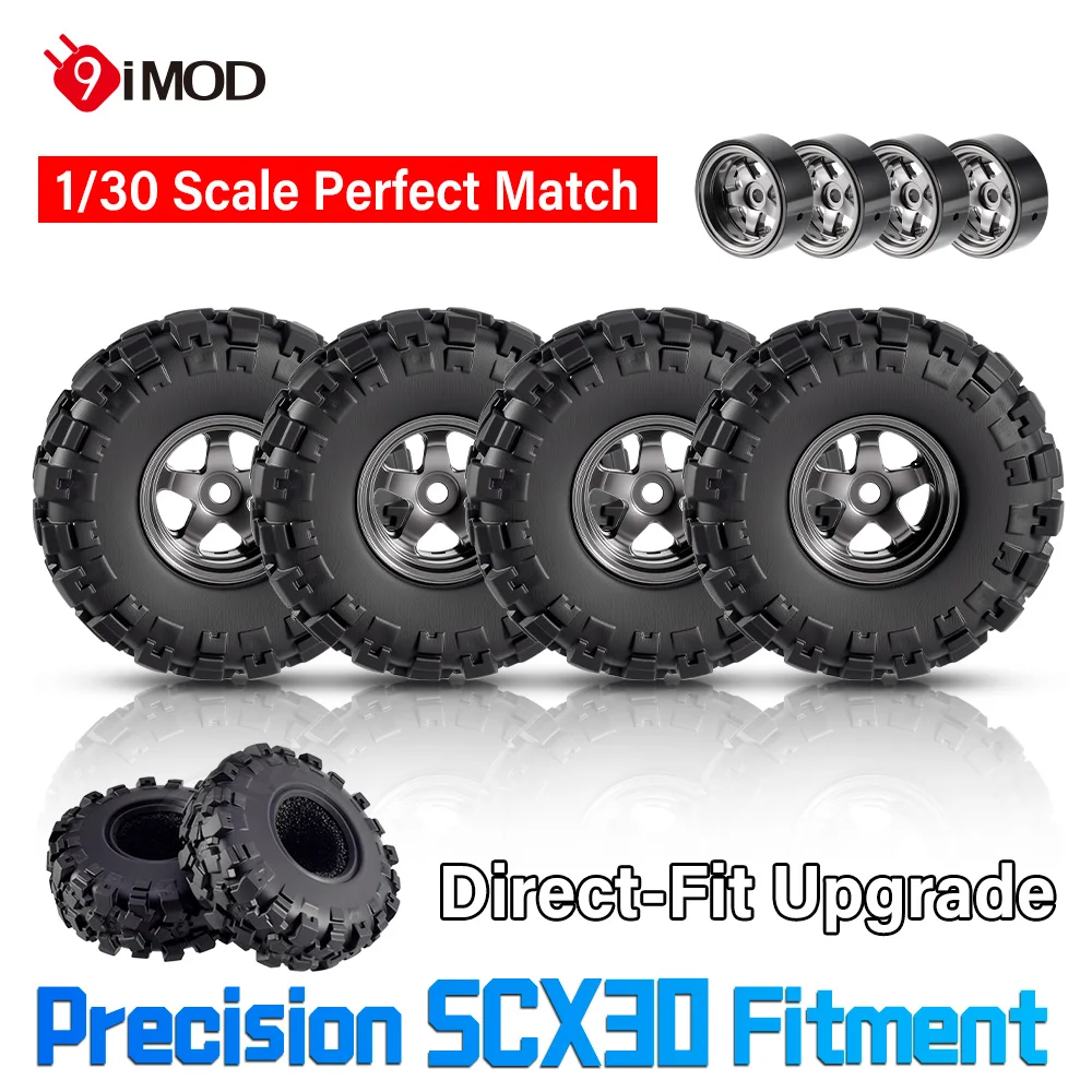 9IMOD Metal 0.7 Inch Beadlock Wheels 39mm Rubber Tires for 1/30 SCX30 RC Crawler CNC Machined Wheel Rims Upgrade Parts Set