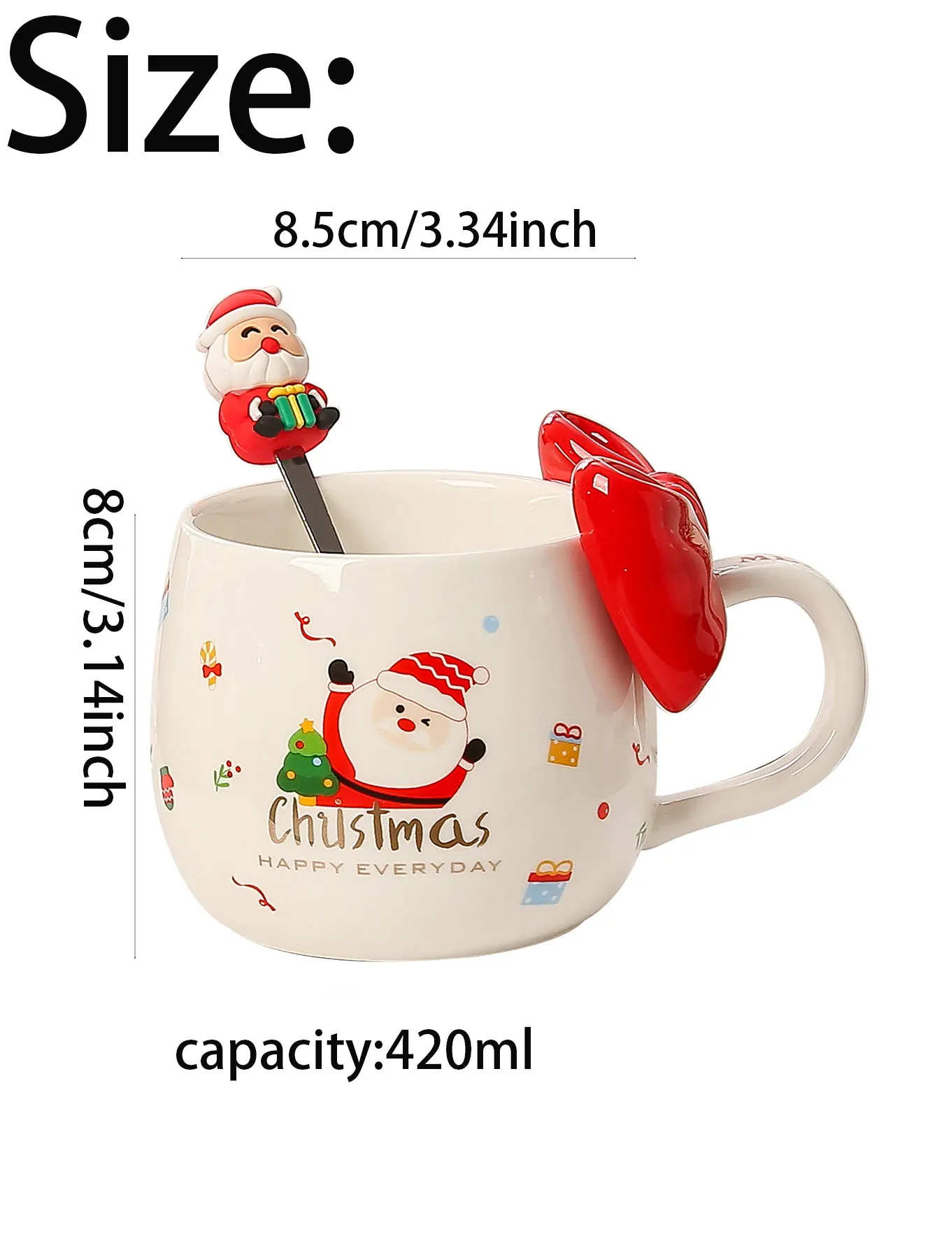 1 szt. Świąteczny Kubek z Kokardą Wielokrotnego Użytku, Nadający Się do Prania Kubek na Kawę, Mleko, Idealny na Prezent na Boże Narodzenie, Nowy Rok, Święta, Urodziny, Imprezę