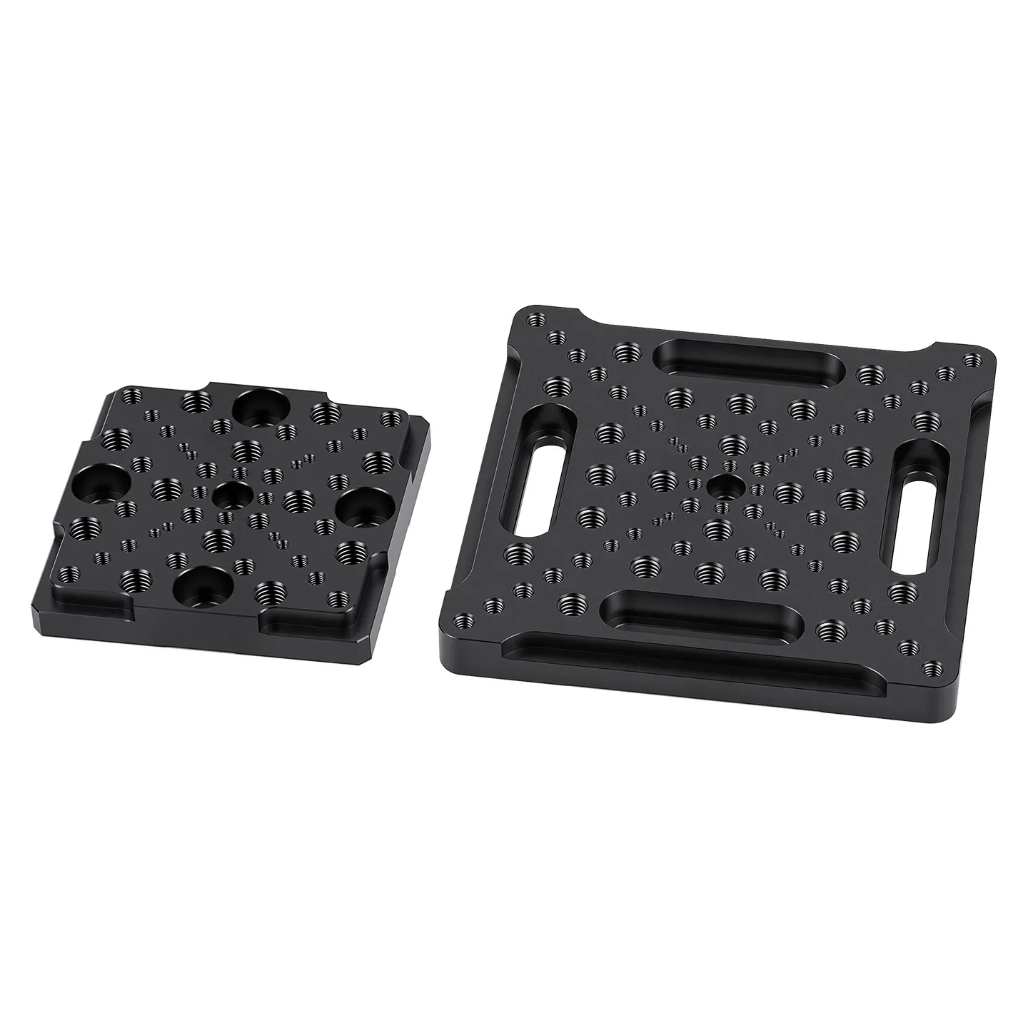 Universal adapter plate for linear stages compatible with optical boards featuring M3-6 threaded holes countersunk M6 holes