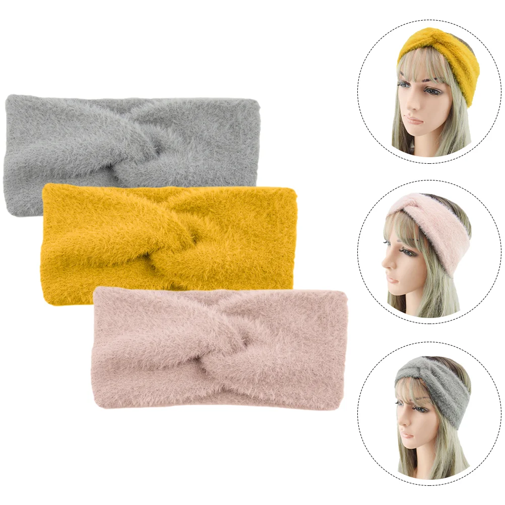 

3 Pcs Warm Headband Autumn Decorative Wide European American Furry Imitation Kids Hairband Stylish