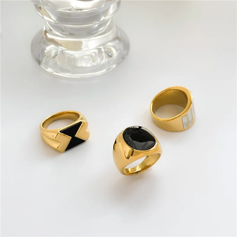 Punk Pearl Big Shell Geometric Ring Women Stainless Steel Plated 18k Creative Charm Beach Party Jewelry Accessories