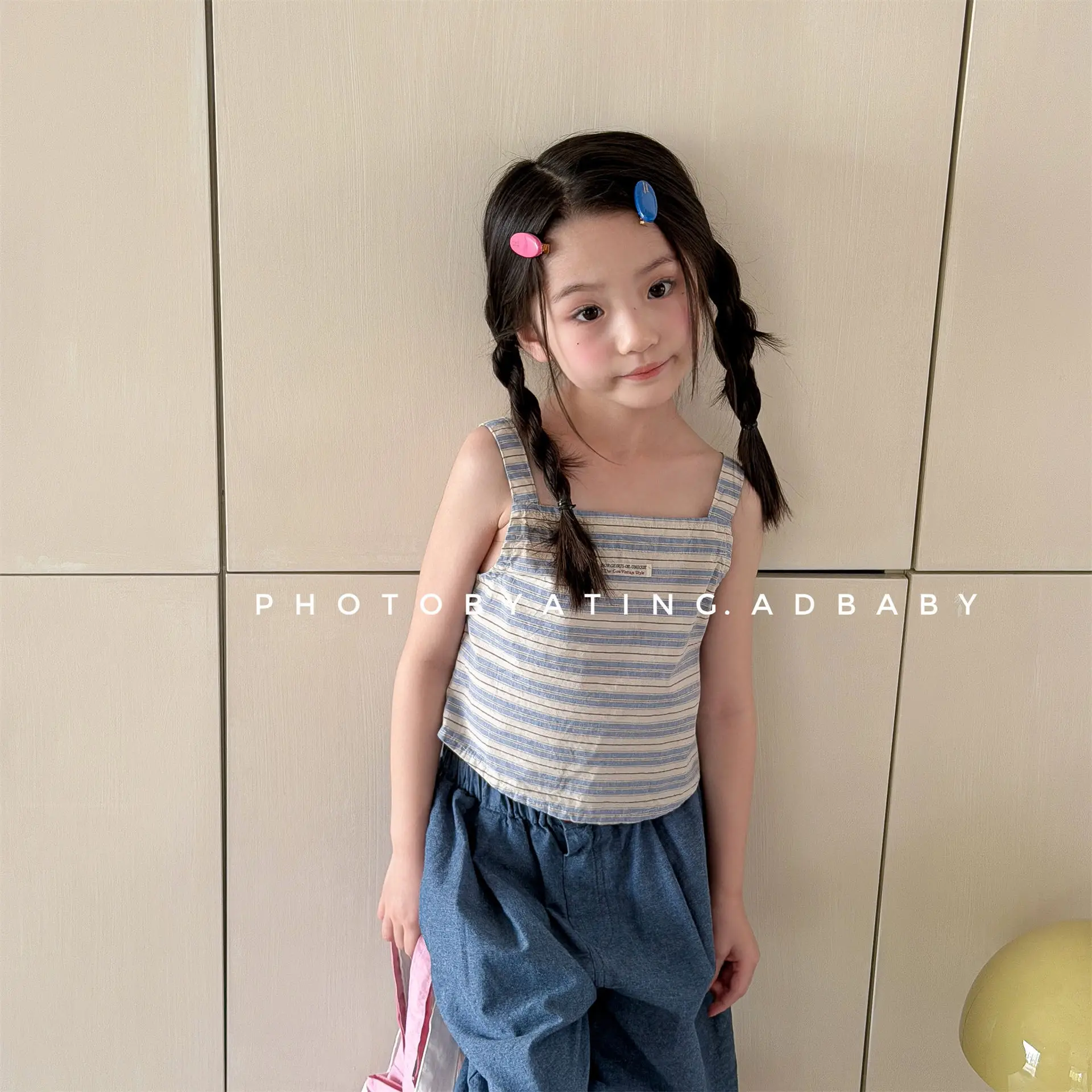 

2026 Summer New Girls Sleeveless Vest Fashion Children Sling Tops For Baby Girl Striped Sling Toddler Tee Kids Clothes