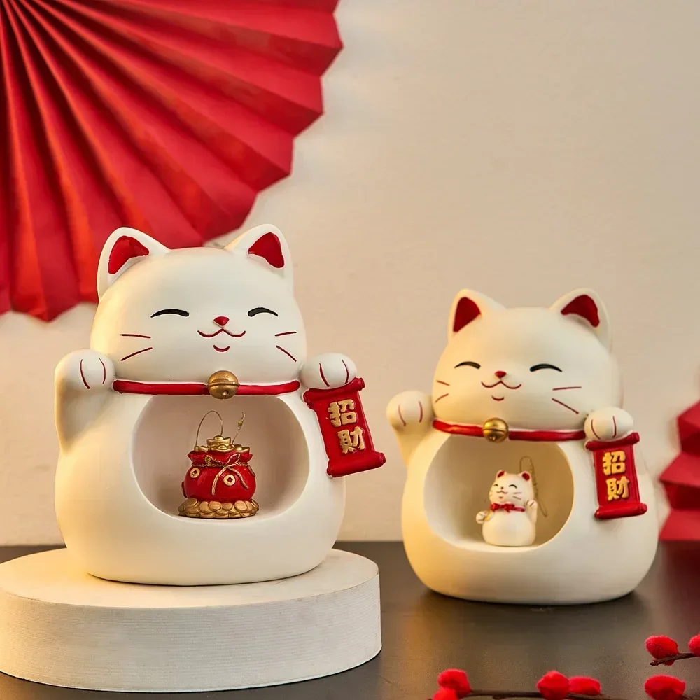 

Chinese Lucky Cat Ornaments Night Light Home Decor Resin Maneki Neko Figurines Living Room Office Desktop Decor easter Gift