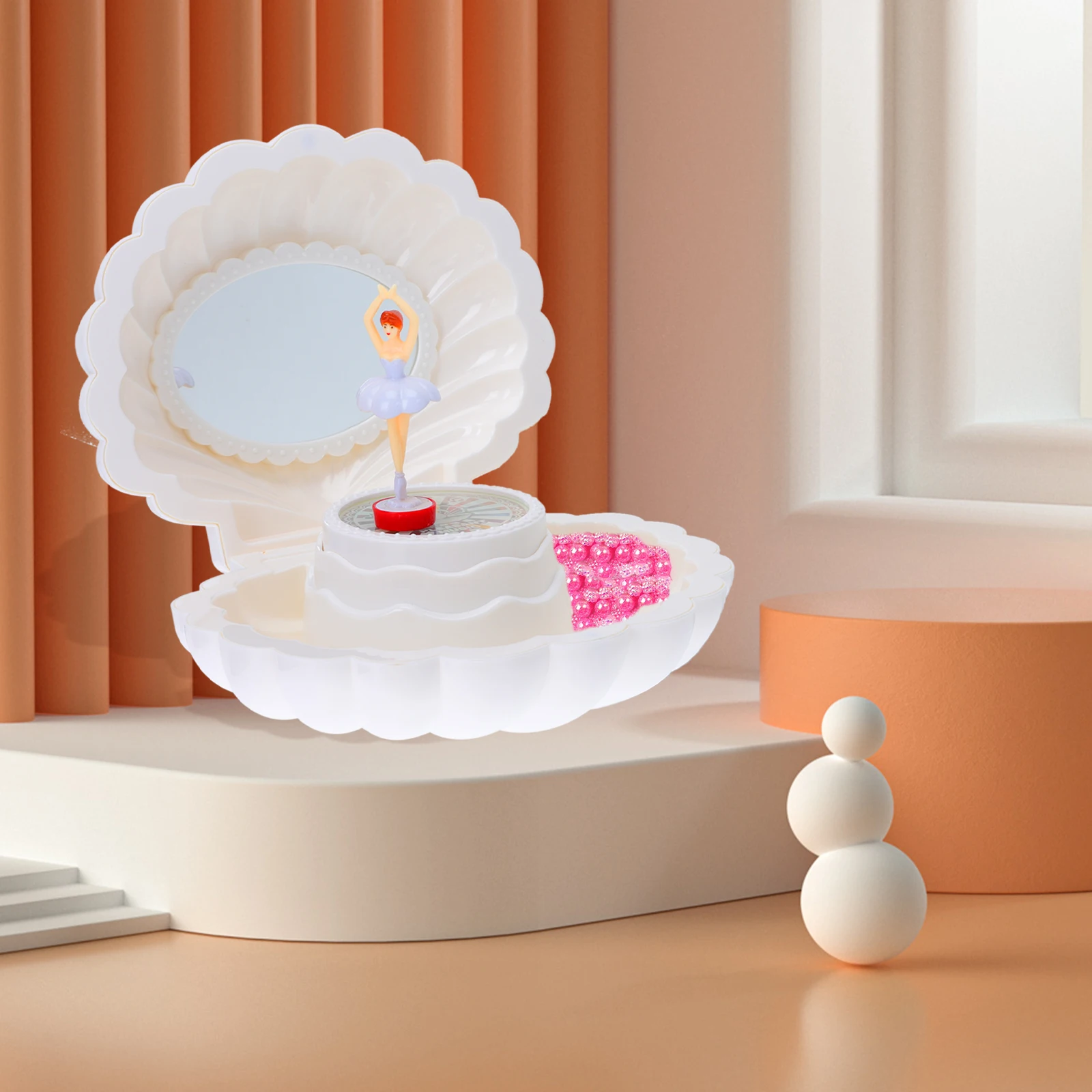 

1pc Rotating Musical Box Clear Details Beautiful Melody Decor Jewelry Box Earrings Case Mini Storage Toys Shell Shaped