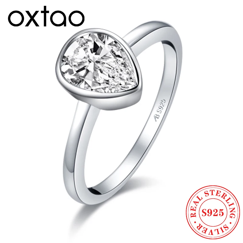 Anillos solitarios OXTAO para mujer, Plata 925, clásico, 1,25 CT, corte de pera, promesa de compromiso, anillo de boda, joyería
