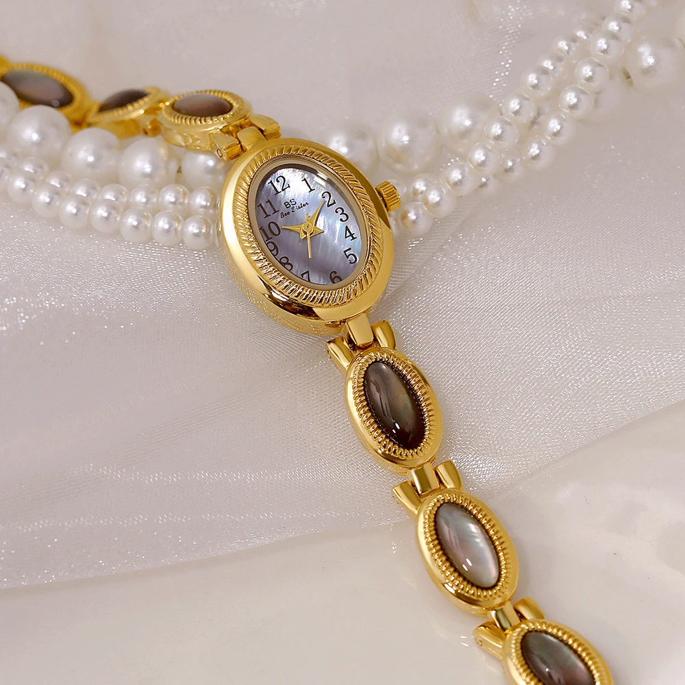 Light Luxury Watches For Woman Elegant Shell Bracelet Gold Small Dial Daily Wear Dress Clock Oval Ladies Watch Vintage