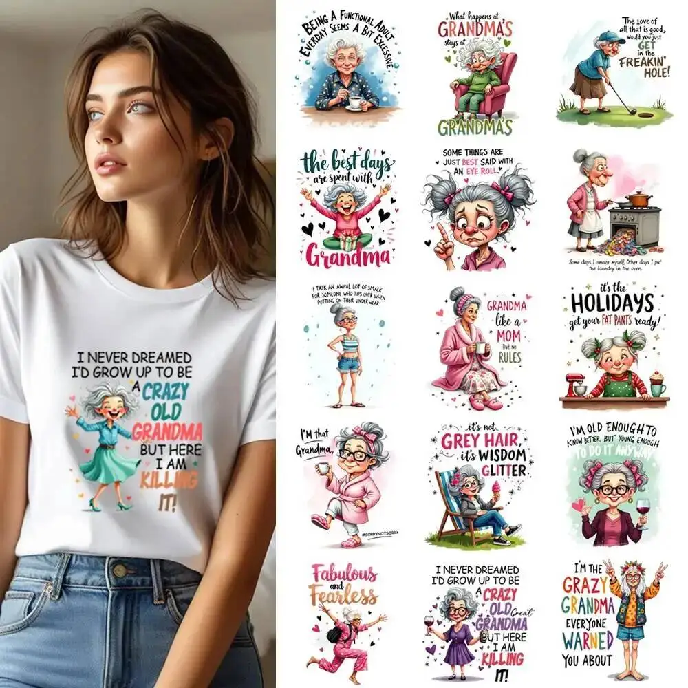 

25 см креативная термопереносная наклейка Happy Life Grandmother, термопереносная наклейка DTF, термопереносные нашивки для одежды, футболки, аппликации