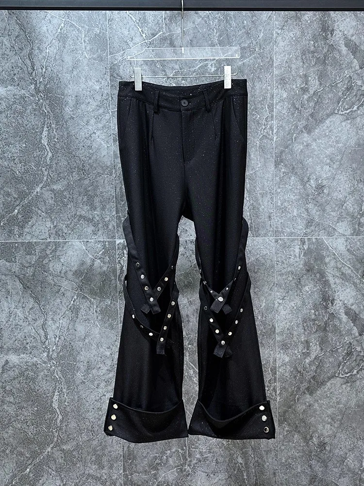 

Owen Seak Men Bell-Bottoms Pants Cargo Sweatpants Casual Autumn Cross Black Designer luxurLong Trousers