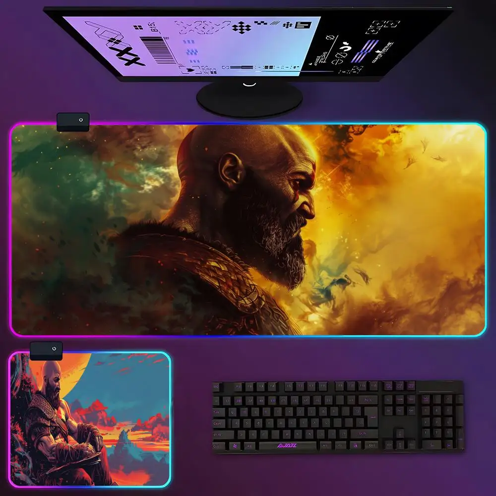 Game God of War logo Mouse Pad RGB Luminous 900x400x3mm Thickened  Large Table Pad Encrypted Anti Skid Super Large Mouse Pad