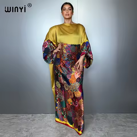 WINYI summer boho evening dress dubai luxury Female loose Print kaftan muslim woman clothing holiday beach dress fashion kaftan