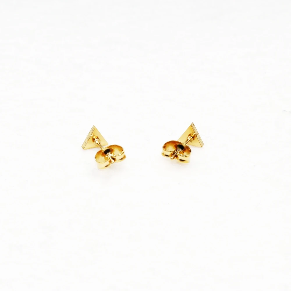 2PC Lot Brief Golden-Plated  triangle Shape Stainless Steel Stud Earrings For Men Women No Fade Allergy Free
