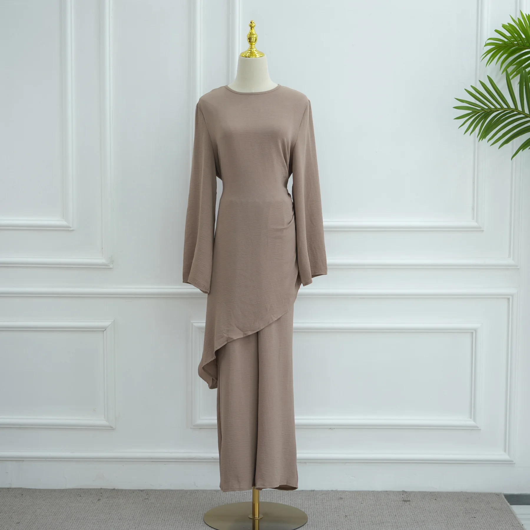 

Рамадан женские мусульманские комплекты топы с длинными рукавами брюки одинаковый комплект Дубай исламская одежда платье костюм Абая арабский халат Femme наряды