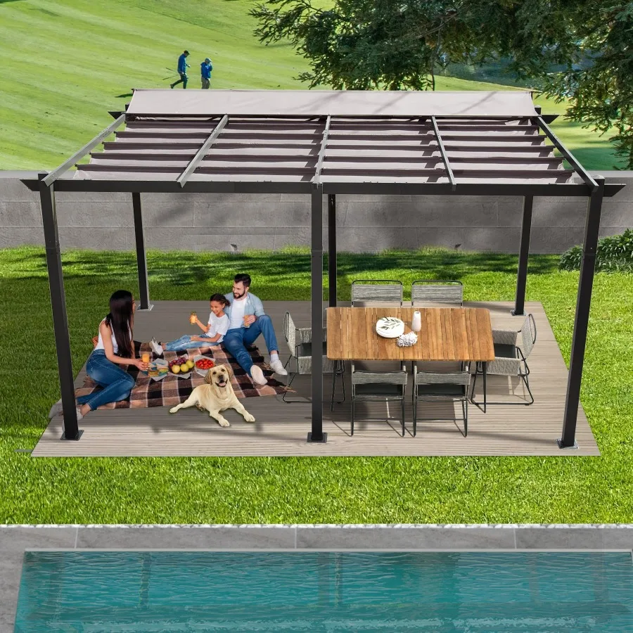 

11 X 16 FT Outdoor Living Outdoor Retractable Pergola with WeatherResistant Canopy Aluminum Garden Pergola Patio Grill Gazebo f