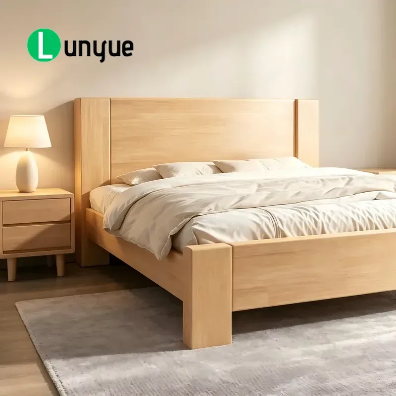 Modern Solid Wood Platform Bed Frame with Headboard Large Soft Upholstered Durable Eco Friendly Furniture for Bedroom