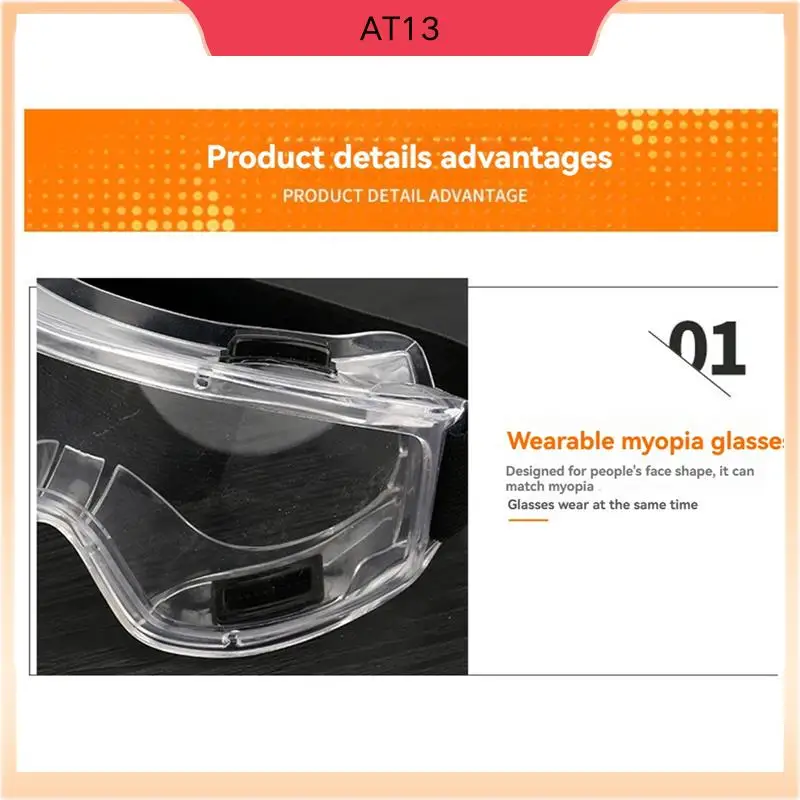 AT13 6PCS Safety Goggle Anti Splash Dust Proof Work Lab Eyewear Eye Protection Industrial Safety Glasses Clear Lens
