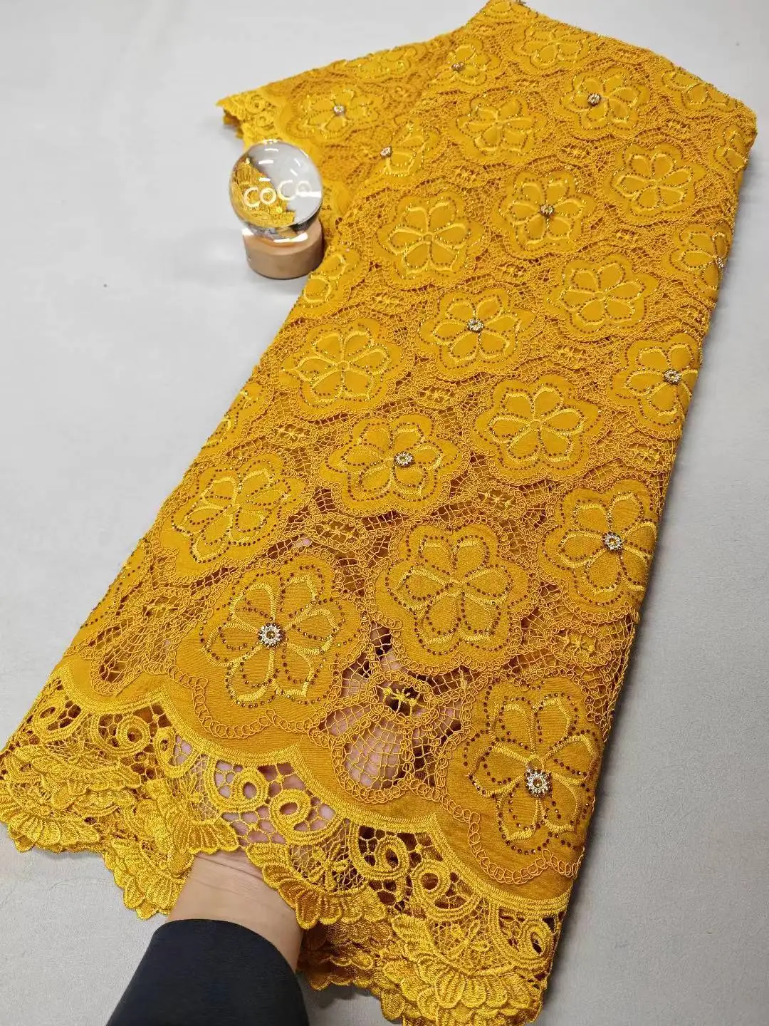 

2025 Nigerian Sequins Tulle Lace Fabric High-Quality Embroidery African Net Cloth for Prom Dresses Beads 5 Yards XL127