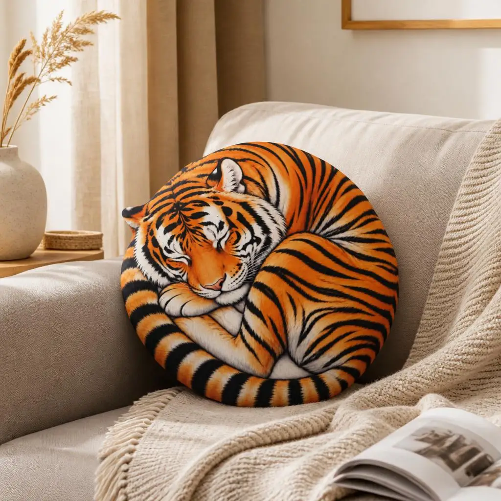 Tiger Sleeping Tiger Wildlife Big Cat Animal Shaped Pillow Cushion Stuffed Pillows for Sofa Bed Home Decor Children's Room Gifts