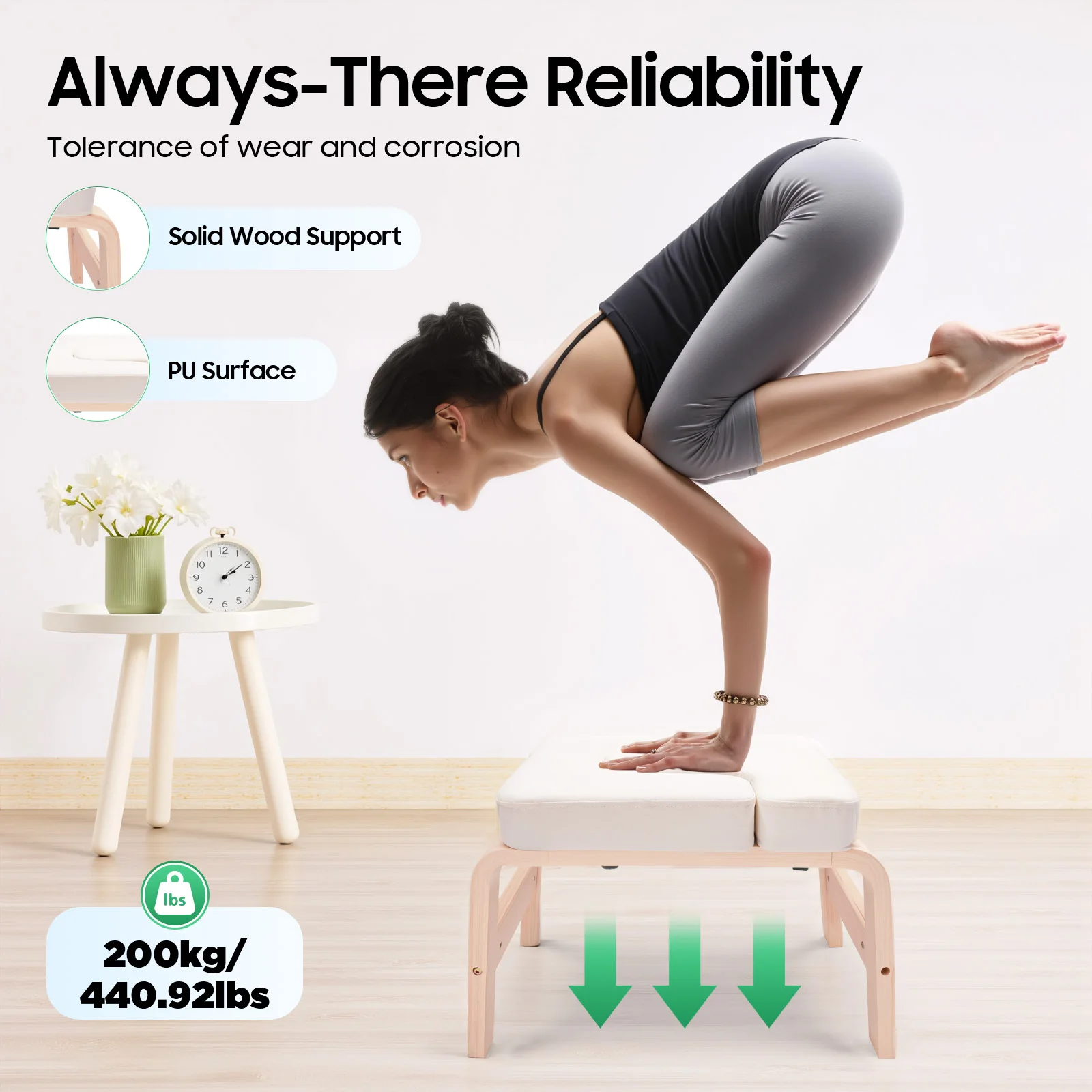 Wood Yoga Headstand Bench Stool 25.2*14.17*15.75in Yoga Inversion Chair Load 440.92lbs for Relieving Fatigue Shaping Body