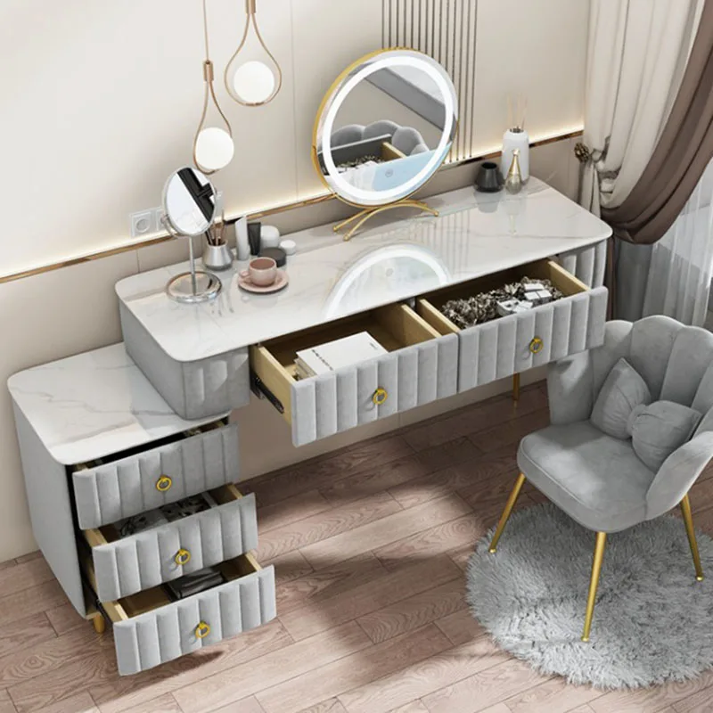 Organizer Chair Vanity Table Makeup Drawer Led Woman Dressing Table Nordic Makeup Mirror Mdf Penteadeira De Maquiagem Tables