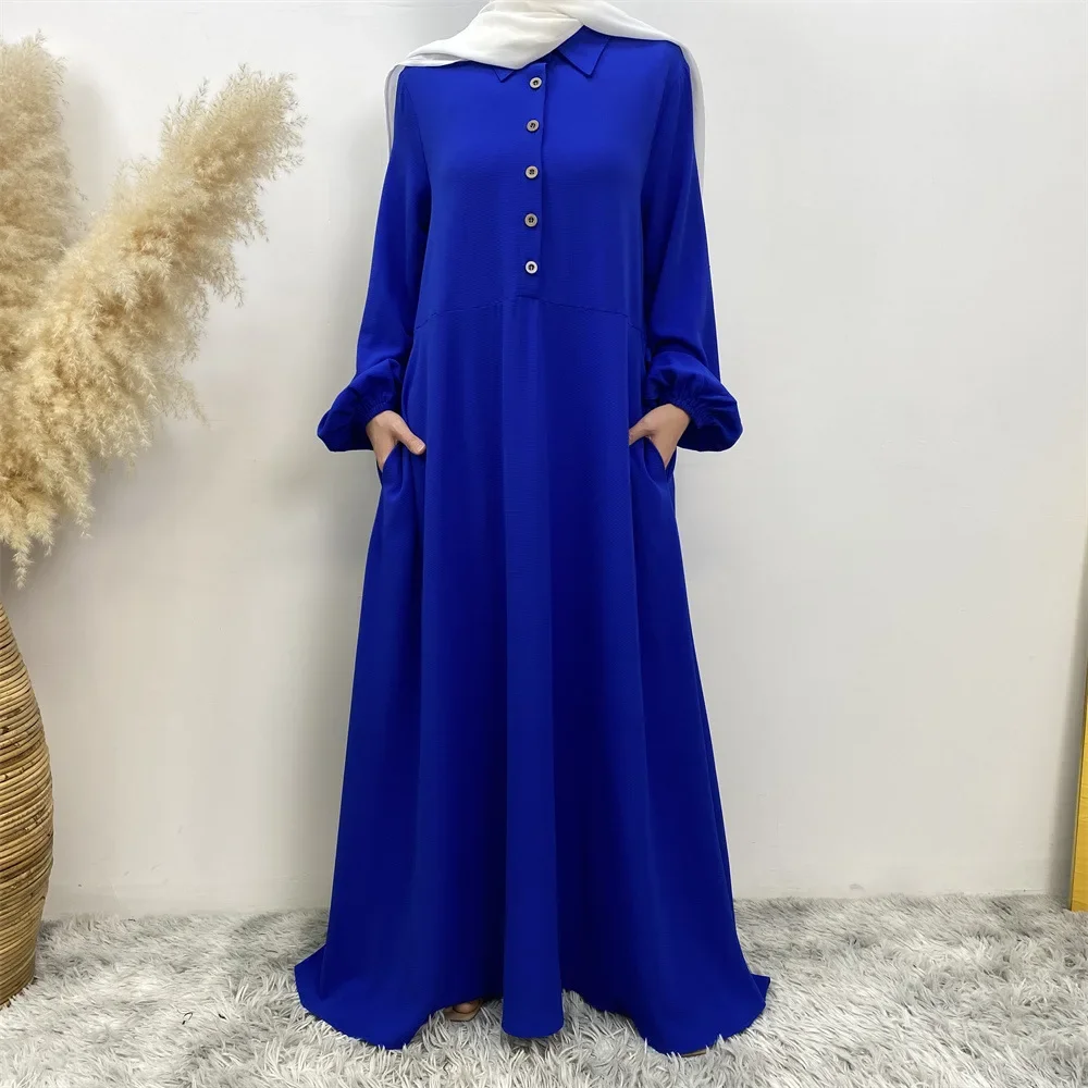 Bubble Chiffon Muslim Button Dress Hijab Dress Waist Strap Abaya for Women Dubai Luxury Turkey Kaftan Ramadan Islamic Outfits