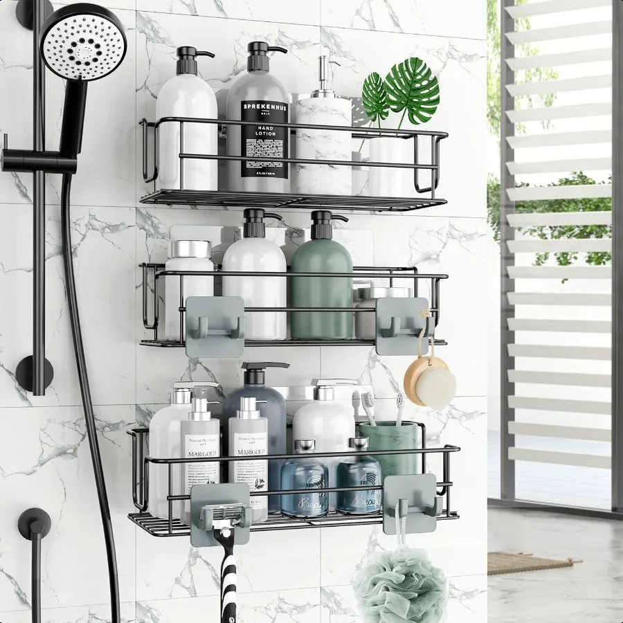 

3 Pack Adhesive Hanging Shower Caddy 2.73.1inch Height Stainless Steel Bathroom Organizer Shower Rack Silver Polished Shower Sh