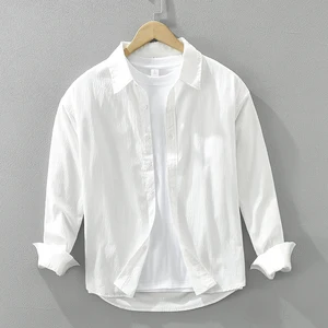 2024 Spring New Solid White Shirt for Men Loose Long Sleeve Shirts Fashion Oversize Men's Clothing