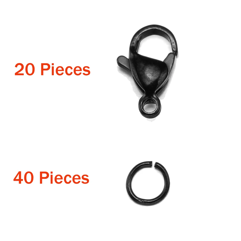 60 Pieces Stainless Steel Black Lobster Claw Clasps Open Jump Rings Connector for DIY Necklace Bracelet Jewelry Making Findings